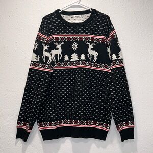 NWT Missky black, white & red reindeer holiday crew neck sweater for men